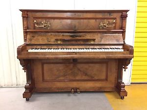 Weber Antique Upright Piano With Ornate Burr Walnut Case C.1890