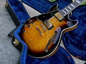 IBANEZ AM93L LEFT HANDED SEMI-HOLLOW BODY WITH FACTORY HARDSHELL CASE. LEFTY