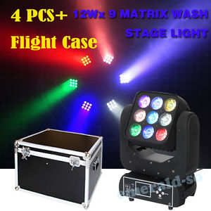 4 Pcs+Flight case 9X12W LED Matric Wash Moving Heads Stage Lighting DJ Disco