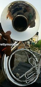 SOUSAPHONE BIG 25" BELL,MADE OF PURE BRASS IN SILVER CHROM + FREE CASE + MOUTHPC