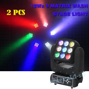 2 PCS 9X12W LED Matric Wash Moving Heads Stage Lighting DJ Disco Weding Party