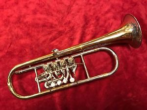 Christian R Stark NY 4 valve SARV cornet trumpet rotary w/ coffin case 1860's