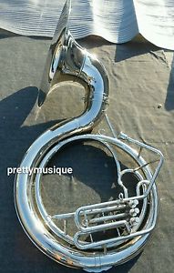 BIG SOUSAPHONE 25"BELL PURE BRAS + SILVER POLISH +CASE BOX + MOUTHPC + FREE SHIP
