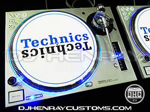 2 custom silver/chrome Technics SL 1200 mk5's w blue leds & halos dicer inlays
