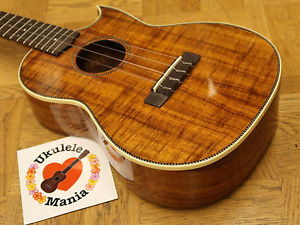 Antar Brand Curly Koa Tenor Cutaway with Cat Inlay Ukulele #2842