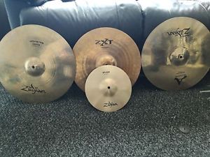 zildjian cymbals and case various sizes, 10 inch, 16 inch and 2 17 inch