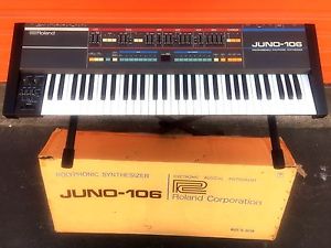 Roland Juno-106 Keyboard Synthesizer with Stand & Box - Needs Chip and Service
