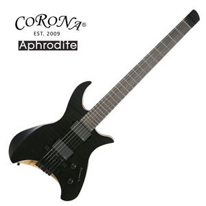 Corona Aphrodite APE-2000 Black Electric Guitar Flame EMG Headless Unique