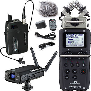 Audio-Technica ATW-1701/L Camera Mount Wireless Lapel Mic System + Zoom H5