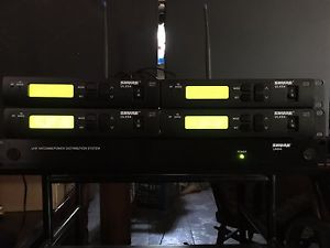 four Shure ULXS4 Wireless Microphone Receivers w/ UA844 UHF system