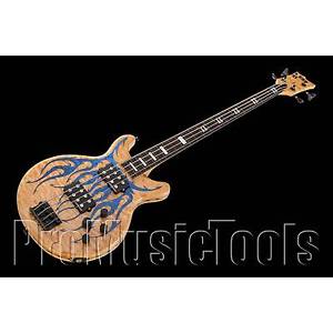 ESP Custom Shop B-1 Neck-Thru Lined Fretless bass - Natural w/ Flames Graphics