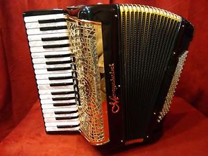 NEW Mengascini Piano Accordion Black and Gold Preferita 374 LMM 96 From Italy