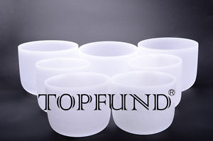 Chakra Tuned Set of 7 Frosted Quartz Crystal Singing Bowls - All 10 inch