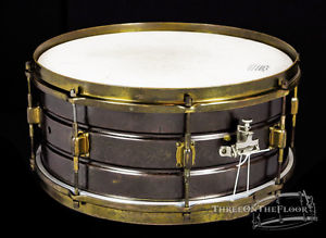 1930s CONN Leedy Black Elite Snare Drum 6.5x14 : Deluxe Scroll Engraved 8 Lug