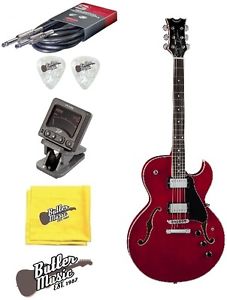 Dean COLT TRD Trans Red Semi Hollow Electric Jazz Guitar w/Clip-on Tuner + More