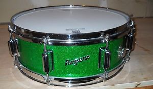 Vintage 1967 Rogers Stunning Green Glass Glitter 5 x 14" Powertone Snare Drum