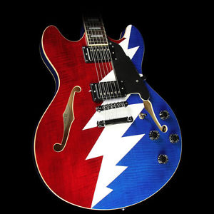 D'Angelico Premier Series Grateful Dead DC Electric Guitar Red Blue Lightning