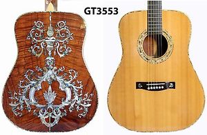 Kaytro-Floral Inlay- Solid Curly Mah0Gany Acoustic Handmade 6 Str Guitar 3553