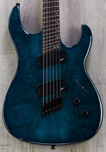Legator Ninja 200-SE Fanned Fret Guitar, Trans Blue Burl +Cable