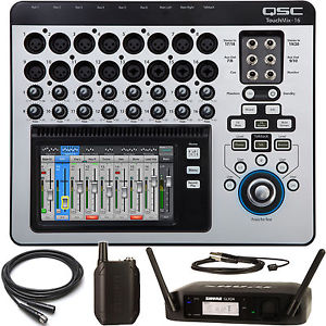 QSC TouchMix 16 Digital Mixer and Shure GLXD14/93 Lavalier Wireless Microphone