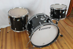 Vintage 1976 Ludwig 24,13,18 Kit. 3 Ply w/rerings. "Black Cortex" EXC. COND.