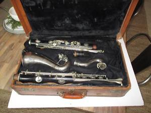 Vintage G.M. Bundy Wood Bass Clarinet Germany W/ Selmer Case