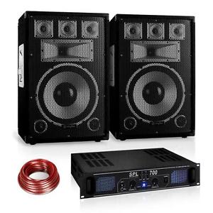 SKYTEC DJ PA SYSTEM BOXEN VERSTÄRKER ENDSTUFE KABEL KOMPLETT SOUND MUSIK ANLAGE