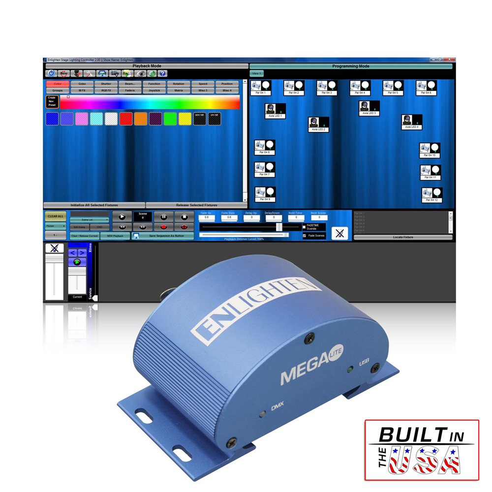 Mega-Lite Enlighten USB to DMX interface Lighting Software - New