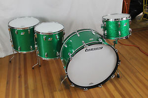 Vintage 1972/73 Ludwig 26,14,16,18 Kit. 3 Ply w/rerings. "Green Sparkle" BONHAM!