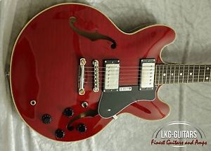 FGN Masterfield Semiakustik-Gitarre, Flamed Cherry Red, HH Pickups, inkl. Koffer