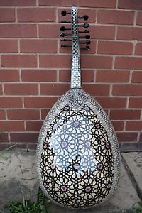 Unique Arabic Mother Of Pearl Oud String Instrument Fretless Lute + Padded Bag!