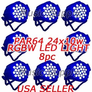 LOT DJ PAR 64 24x10w LED LIGHTING RGBW 4in1 4 COLOR DMX512 STAGE PARTY SHOW 8 PC