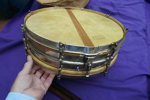 1930 METAL LUDWIG SNARE W/ CASE & DRUM STICKS , CALF SKIN HEADS A+A+A+A+A+A+A+