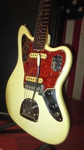 Vintage 1963 Fender Jaguar Electric Guitar Pre CBS Olympic White Clay Dots NICE