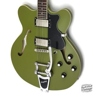 Hofner Verythin Contemporary Limited Edition Matte Olive Green Bigsby Bar & Case