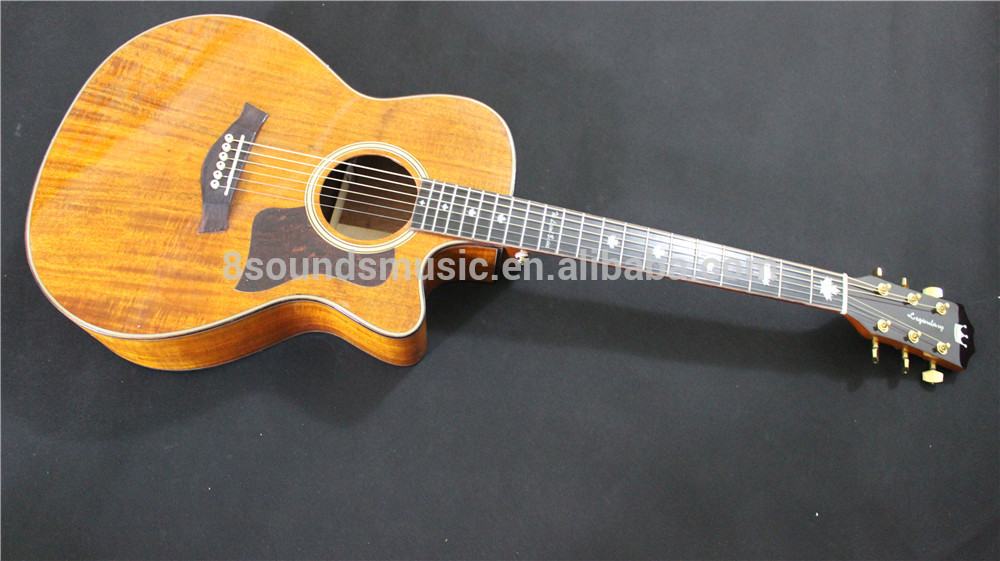 free shipping wholesale 41" KOA wood acoustic electric guitar Solid cutaway acoustic guitar high quality solid koa top ebony