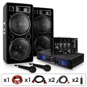 DJ KARAOKE PARTY PA SYSTEM 1500W AMPLIFIER MIXER FLOOR SPEAKERS 2x MIC USB