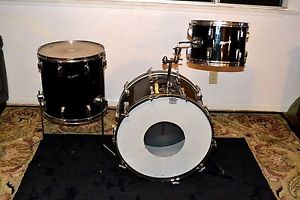 Vintage Rogers Powertone Black 3 piece Drum Set  FREE SHIP