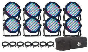 American DJ MEGA FLAT PAK PLUS 8x Mega Par Profile+6' Ft DMX Cables+Travel Bag