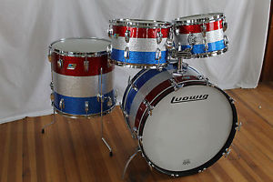 Vintage 1976 Ludwig 22,12,13,16 Kit. 3 Ply w/rerings. Red/Silver/Blue sparkle
