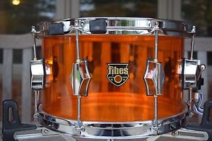 Fibes Austin Era Crystallite Amber 7x12 Snare Drum with Trick Throw Acrylic MINT