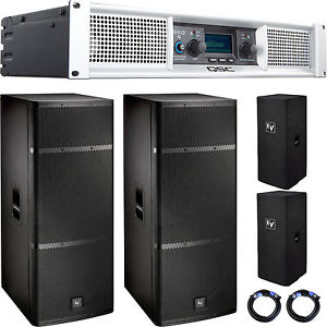 2x Electro-Voice ELX215 Speakers w/ Covers & QSC GXD4 Amplifier plus Cables