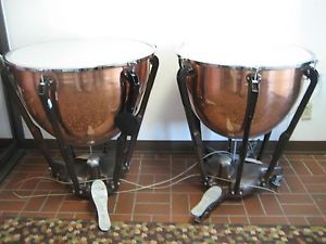 EXTRA-CLEAN SET OF TWO LUDWIG "SYMPHONY" COPPER TIMPANI, NEW HEADS, NEW GAUGES
