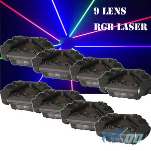 8 Units 9 Lens RGB Spider Laser Beam Moving Head Stage Light DJ Club American