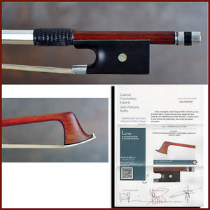 French silver mounted violin bow by Jerome Thibouville Lamy, Raffin Cerfificate