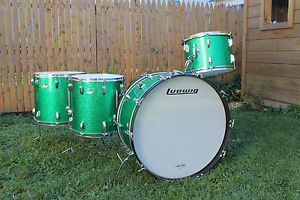Vintage 1976 Ludwig 26,14,16,18 Kit. 3 Ply w/rerings. "Green Sparkle" BONHAM!