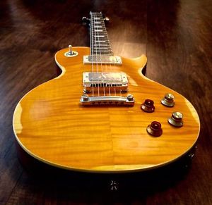 NEW VINTAGE V100MRPGM DISTRESSED FLAMED LEMON DROP LP GUITAR CASE AVAILABLE