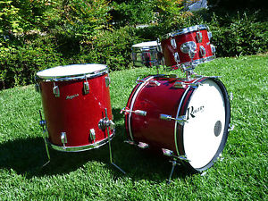 Vintage Rogers Drum Set 3 Piece Red Sparkle Dayton Ohio Tags - 12, 16, 20