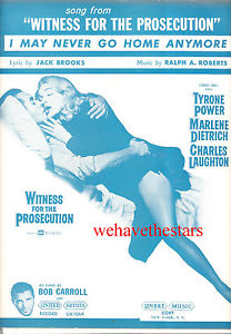 WITNESS FOR THE PROSECUTION "I May Never Go Home Anymore" Marlene Dietrich