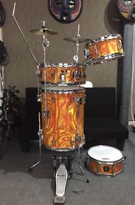 Awesome Peace 4pc Cocktail Drum Kit Drumset Orange Marmalade Flame & cymbals